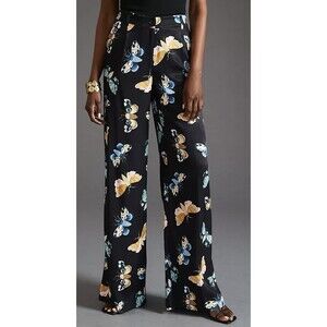 Maeve x Sarah Gordon Anthropologie Wide Leg Trousers Butterfly Moth Print Size 4